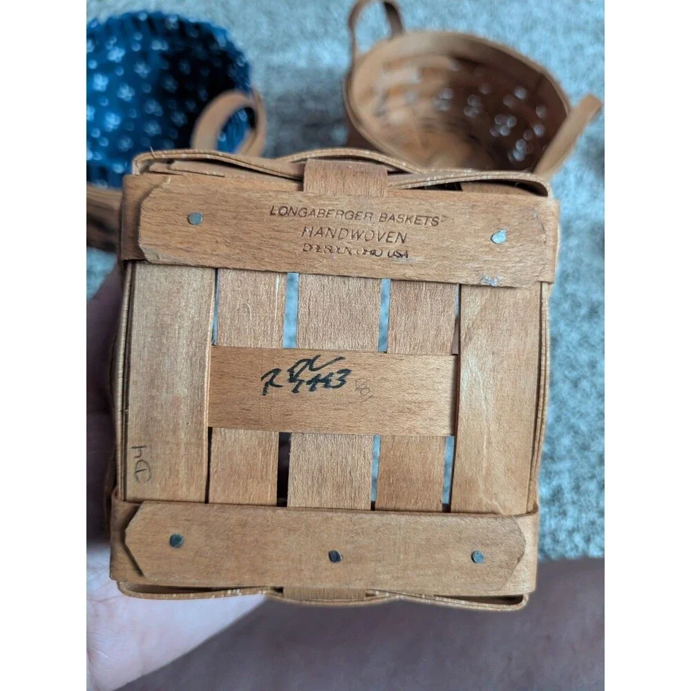 Vintage Longaberger Basket Lot of 3 1990s Signed Leather Handles & Liner USA